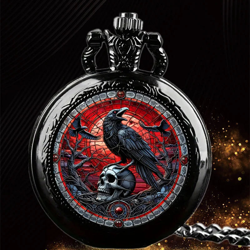 Vintage-Style Clever Crow Pocket Watch