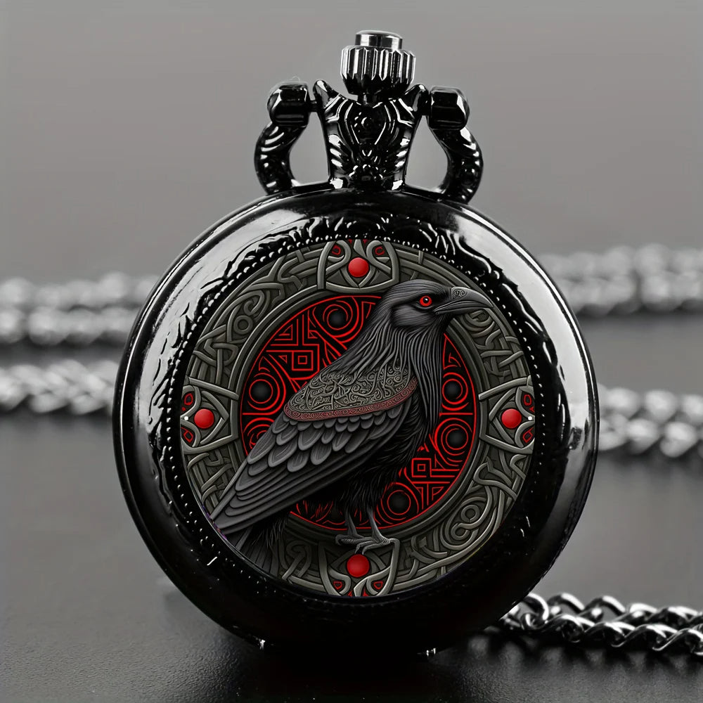 Vintage-Style Clever Crow Pocket Watch