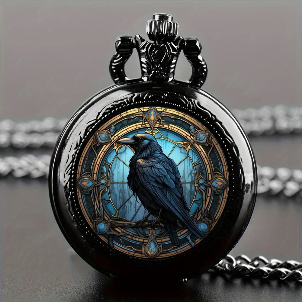 Vintage-Style Clever Crow Pocket Watch